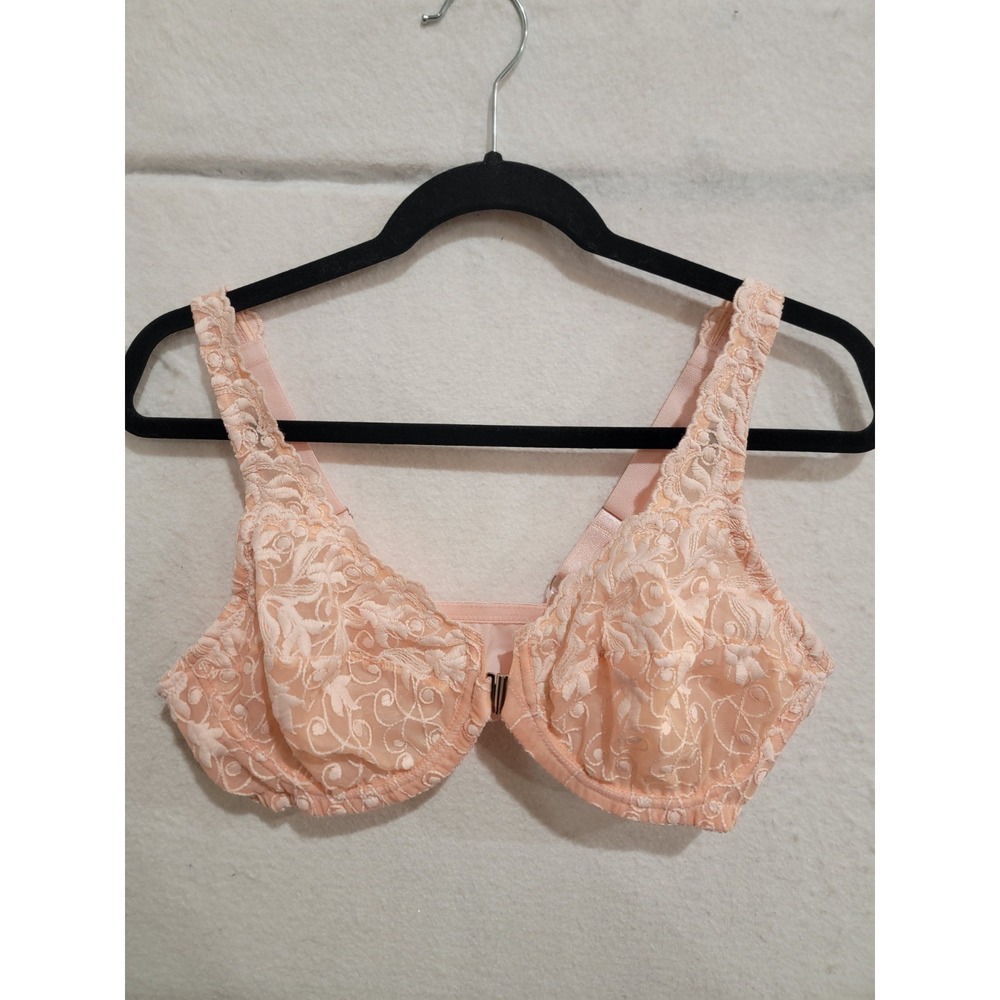 Amoureuse 40B Bra‎ Peach Apricot Sheer Floral Lace Underwire Full Figure Unlined